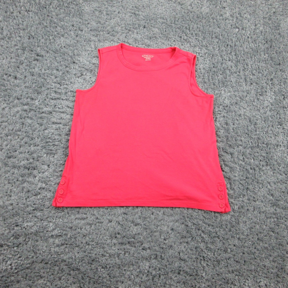Chicos Tank Top Womens Large Red Sleeveless Button Side Casual Summer Shirt